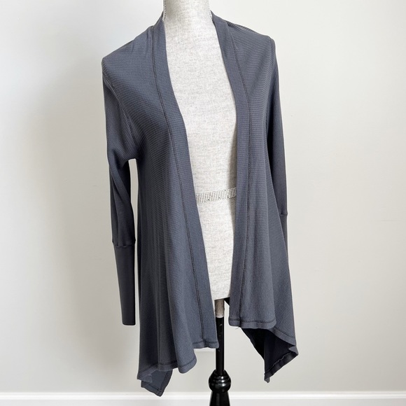 Long Sleeve Thermal Waffle Knit Handkerchief Cardigan Sweater Top Grey Small - Picture 5 of 13